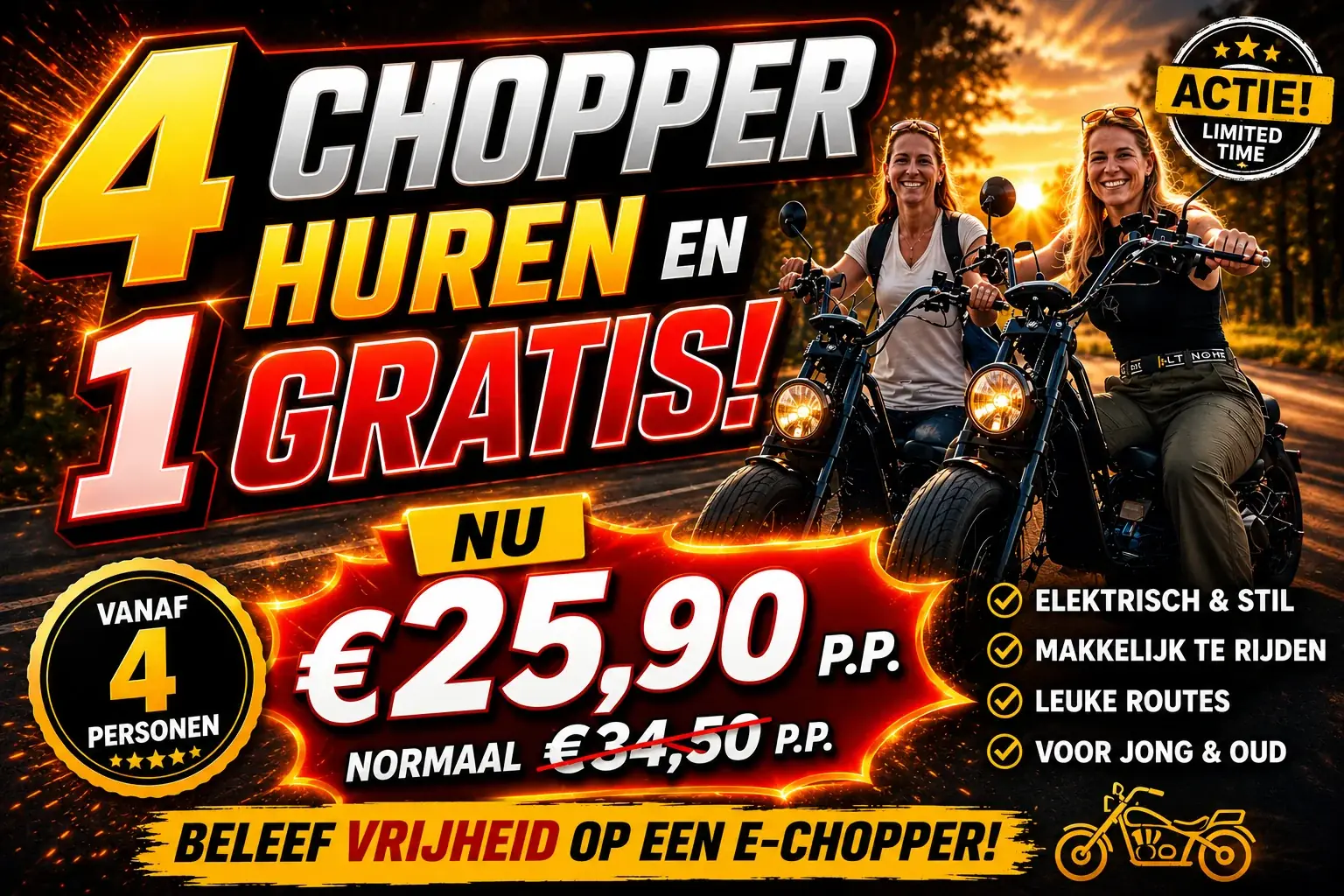 Vier E-Choppers huren en één gratis in Winterswijk